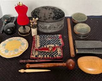 Antique Sewing Items Pin Cushions, Needle Cases 