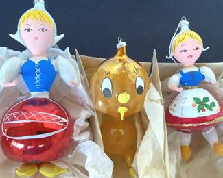 Rare 3 Vtg Italy DeCarlini Figure Blown Glass Ornaments