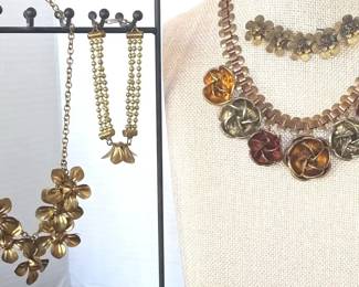 1940s Mixed Metal Rose Choker Brass Flower Jewelry