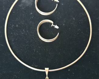 Norman Large Sterling Hoop Earrings Sterling Choker With Opal Drop