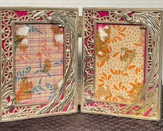 Antique Japanese Double Frame W HaiRiyo Birds  Antimony Metal