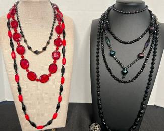 Antique Newer Black  Red Glass  Crystal Jewelry