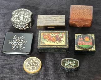 Vintage Lacquer, Leather Metal Trinket Cigarette Boxes