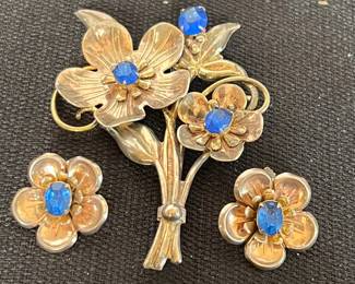 Vintage Sterling Gold Filled Lg Pin  Earring Set