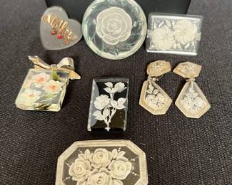 Antique Vintage Carved Lucite Flower  Heart 