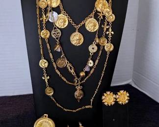 Corocraft Gold Tone Coin Statement Jewelry