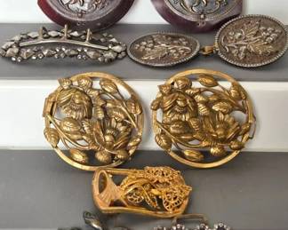 Beautiful Antique Buckles Rare Cupid Celluloid  Metal