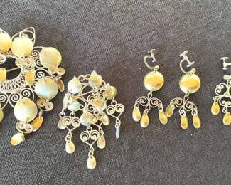 Norwegian Filigree Solje Brooches Earrings