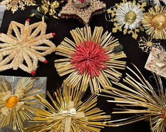 Antique Vtg Metal, Foil  Mica Glitter Christmas Ornaments