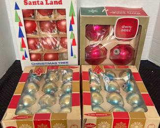 Retro Blue Pink Shiny Brite Tye Dye Xmas Ornaments