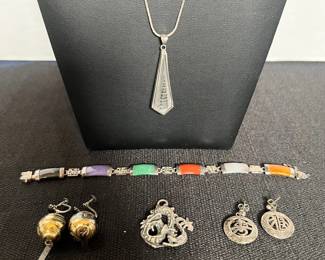 Vtg Asian Design Jewlery Sterling  SemiPrecious