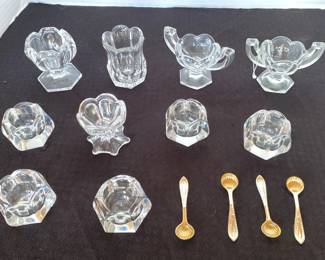 Antique Helsey Glass Salts W S. P. Salt Spoons  Toothpick Holders