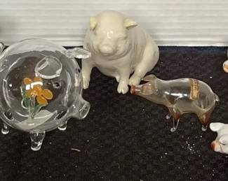 Pigs  Beleek, Fitz Floyd, Blown Glass