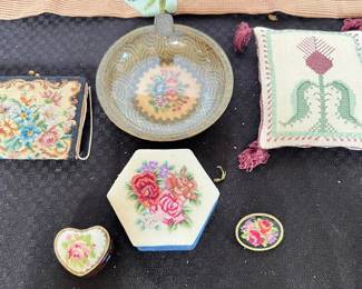 Antique Vtg Pettitpoint Pieces