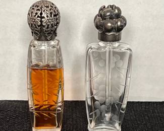 Antique La Castillere Etched Crystal Perfume Bottles