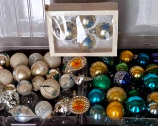 Vintage Blue,Green White Glass Ornaments
