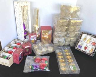 Gold, INGE Glass Fruit, Vtg Newer Christmas Ornaments 