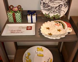 Fitz & Floyd ceramic gift boxes + Santa plate, Italian pasta bowl