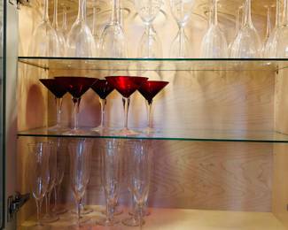 Stemware (wine glasses) by Gorham + ruby martini glasses