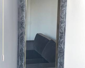 Tin frame mirror with birds & flowers (17” x 53”)