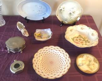 Bing & Grondahl platter, RS Germany plates with lilies & roses,  hand painted German bowl