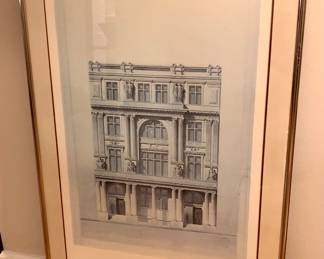 Framed poster of drawing of New York Stock Exchange Building by Richard Morris Hunt  (25” x 40” framed)
