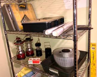 Battery lanterns roasting pan, salad spinner (metal shelf NFS)