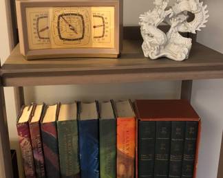 Vintage Taylor “Stormoguide” weather station, resin dragon figurine, American 1st edition Harry Potter books 