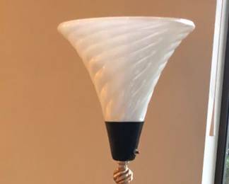 Vintage torchiere with swirl milk glass shade 