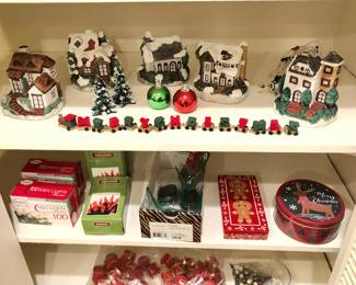 More Xmas - lighted houses, mini lights, tins 