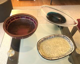 Handmade bowl by Oregon woodworker John Harden, art glass bowl