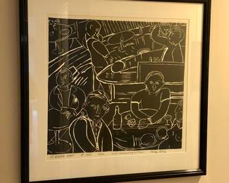 “ il Bistro Bar” 1985 print by Billy King, 10 year anniversary edition, edition of 20, signed & titled in pencil at bottom (image 22” x 24”, frame 32” x 33”) 