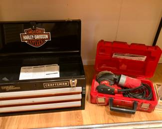 Craftsman Harley Davidson 3-drawer tool chest, Milwaukee 5” random orbit sander
