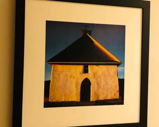 Photo print of Iglesia de Arroyo Hondo (New Mexico) by Harold Joe Waldrum (American 1934-2003), edition of 300, with pencil signature, image 12” square, frame 20” square 
