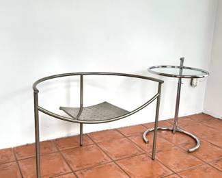 Dr. Sonderbar Chair by Phillipe Starck 1980s and Eileen Gray Glass and Chrome Side Table