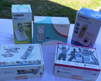 Electronics. Pictured: cell phones and land line phone.