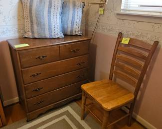 $50 Four drawer Maple dresser, $15 Maple ladder back chair