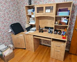 $25 Sauder type desk, $20 Sauder type