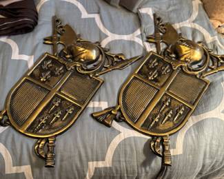 Vintage brass medieval coat of arms