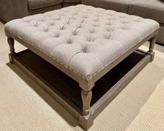 Essentials for Living Tufted Linen Ottoman with Nailhead Trim