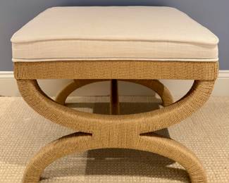 Worlds Away Xanadu Coastal Beach Upholstered Rope X-Base Stool