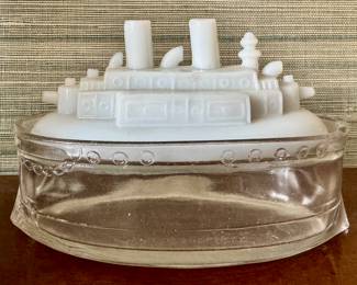 Antique Milk Glass Mustard/Candy Dish 