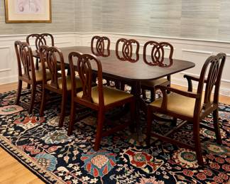 Double Pedestal African Rosewood Dining Table & 10 Antique English Rosewood Dining Chairs