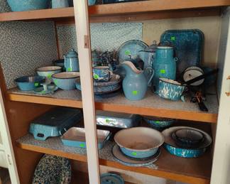 Vintage Blue & White Enamelware Kitchen pieces