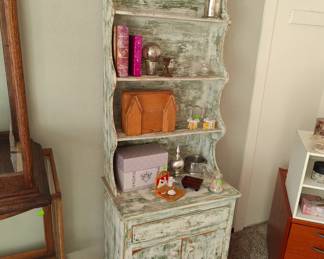 Vintage Shabby Chic Corner Hutch / Farmhouse Display Cabinet