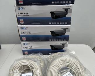 Four GW Security 5MP PoE Bullet Cameras – New with Cat5 Cables