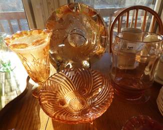 MARIGOLD IRIS & HERRINGBONE CARNIVAL GLASS, ETC