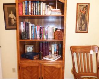 OAK BOOKCASE, BOOKS, ETC