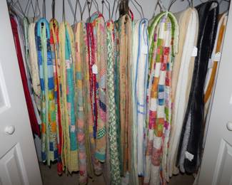 MANY VINTAGE HAND-SEWN QUILTS, CHENILLE BEDSPREADS, BLANKETS, TABLECLOTHS