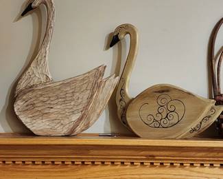 Large wood carved decorative geese